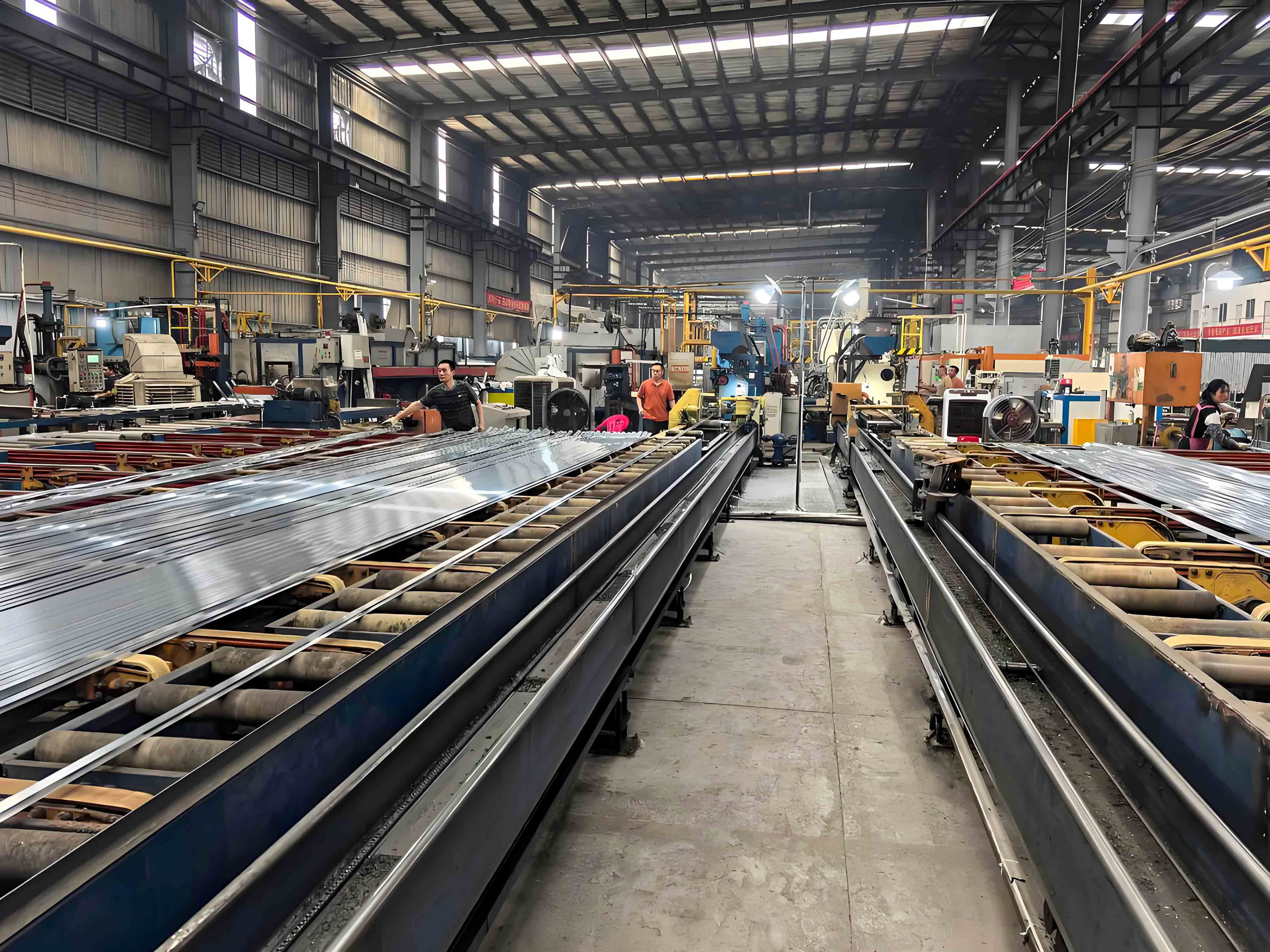 Factory production line for HPL panels aluminum honeycomb panels and restroom partition manufacturing process in modern industrial workshop